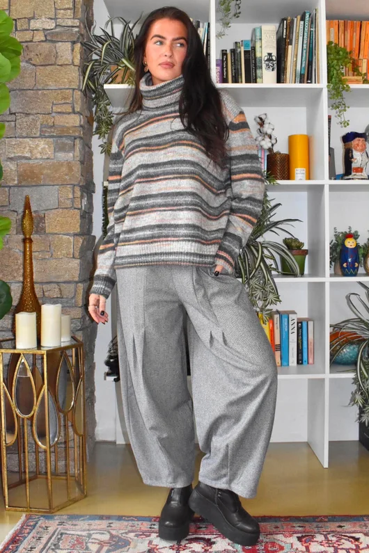 Oxford Stretch Herringbone Box Pleat Pant Mid Grey